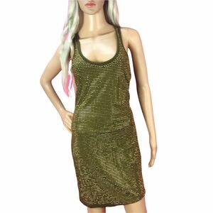Jennifer Lopez‎ Army green Gold Crystal Stud Embellished Mini Dress Small